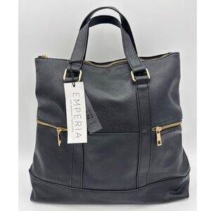 EMPERIA LOS ANGELES Black Vegan‎ Leather Handbag NEW Bag Backpack Satchel Large